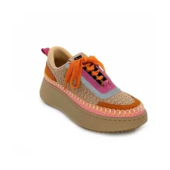 Vacances|Teenager<Steve Madden Baskets Plateforme Double Take Textile Orange Beige Rose
