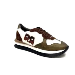 Montagne|Baskets<Requin Baskets Running Reqins Urielle Cuir Textile Ecru Marron