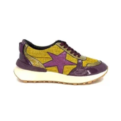Sport|Baskets<Requin Baskets Running Reqins Urania Mix Cuir Violet Textile Moutarde Jaune
