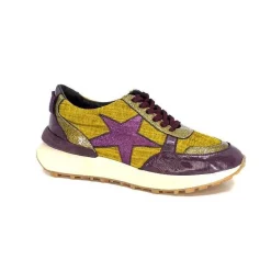 Sport|Baskets<Requin Baskets Running Reqins Urania Mix Cuir Violet Textile Moutarde Jaune
