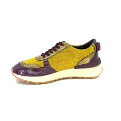 Sport|Baskets<Requin Baskets Running Reqins Urania Mix Cuir Violet Textile Moutarde Jaune