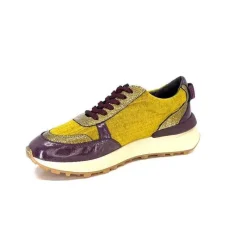 Sport|Baskets<Requin Baskets Running Reqins Urania Mix Cuir Violet Textile Moutarde Jaune