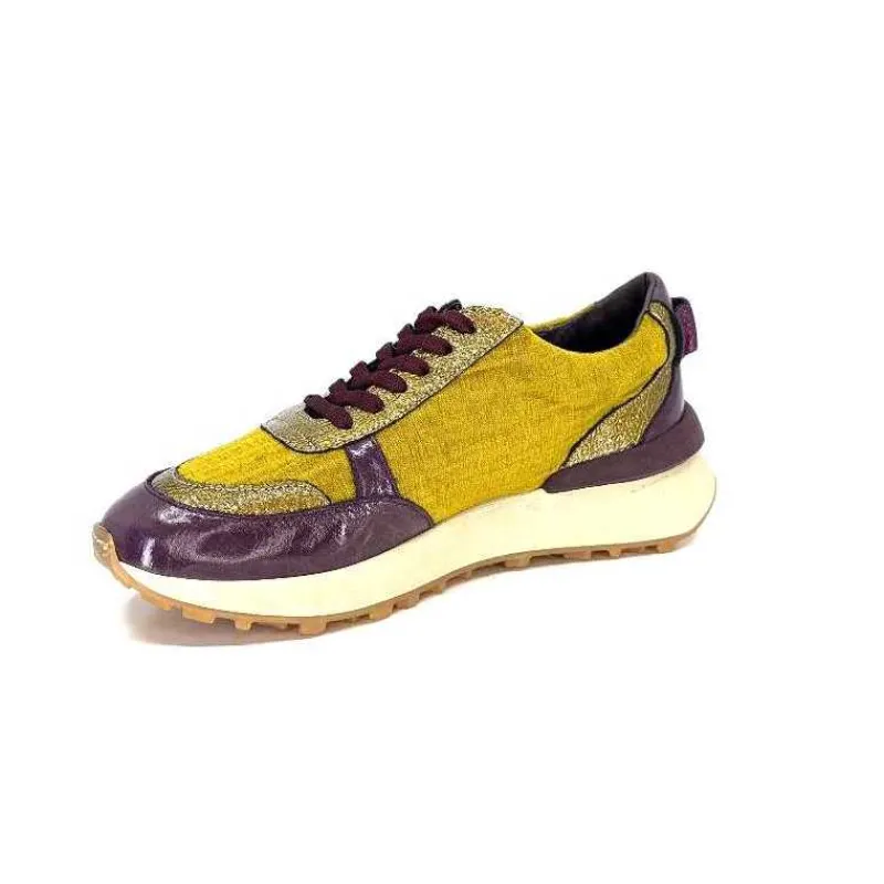 Sport|Baskets<Requin Baskets Running Reqins Urania Mix Cuir Violet Textile Moutarde Jaune