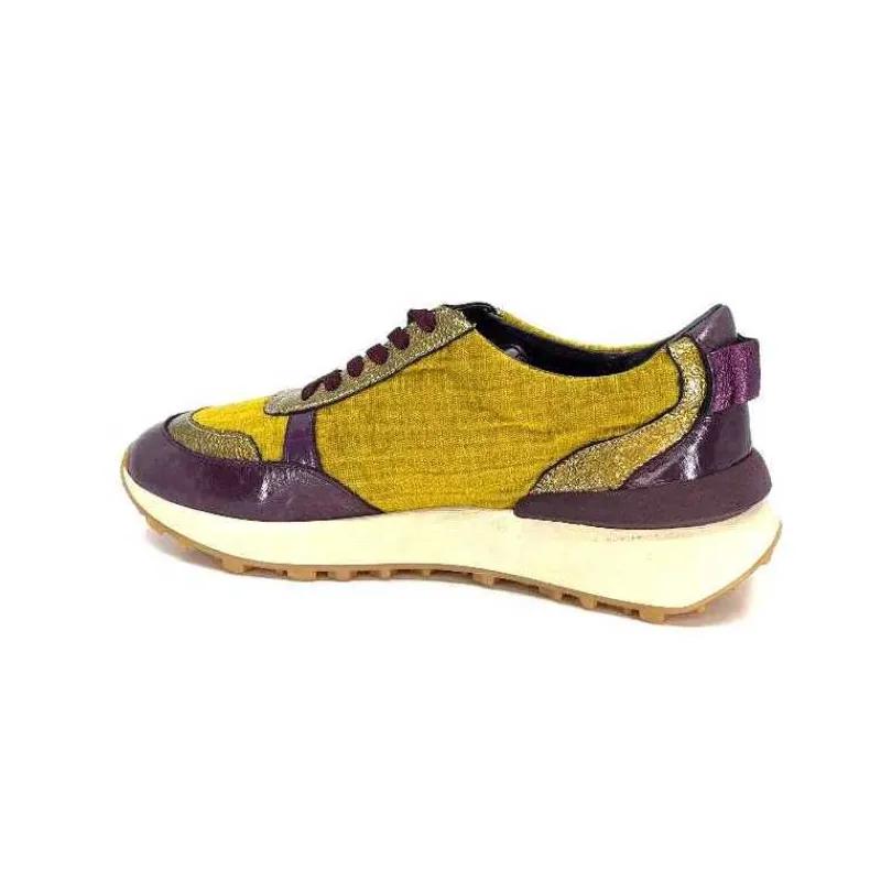 Sport|Baskets<Requin Baskets Running Reqins Urania Mix Cuir Violet Textile Moutarde Jaune
