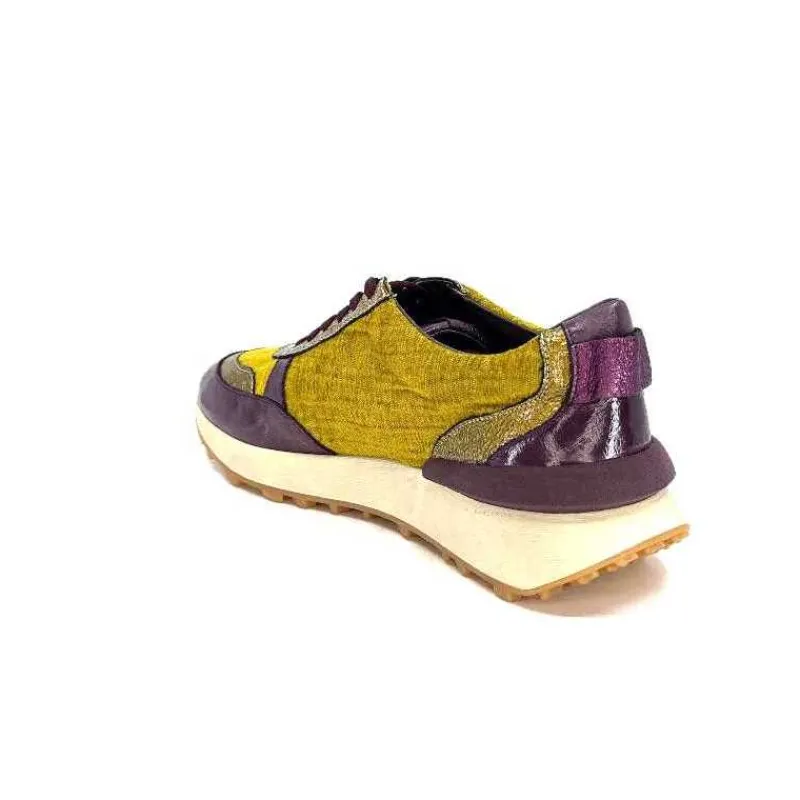 Sport|Baskets<Requin Baskets Running Reqins Urania Mix Cuir Violet Textile Moutarde Jaune