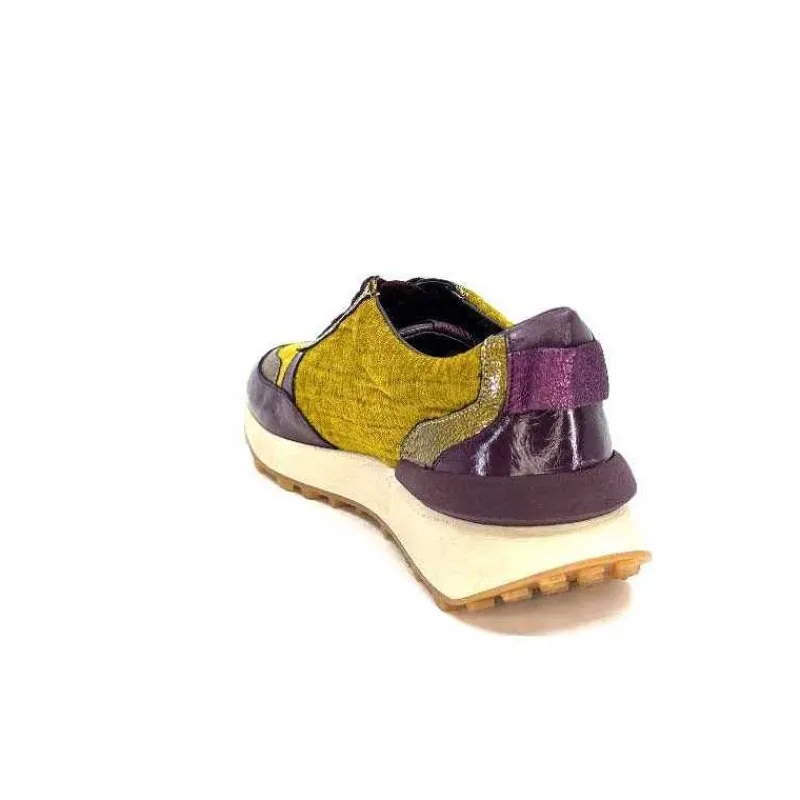 Sport|Baskets<Requin Baskets Running Reqins Urania Mix Cuir Violet Textile Moutarde Jaune