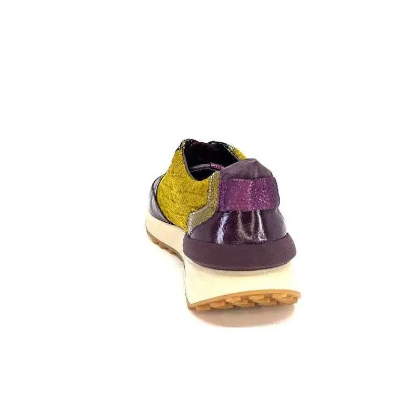 Sport|Baskets<Requin Baskets Running Reqins Urania Mix Cuir Violet Textile Moutarde Jaune