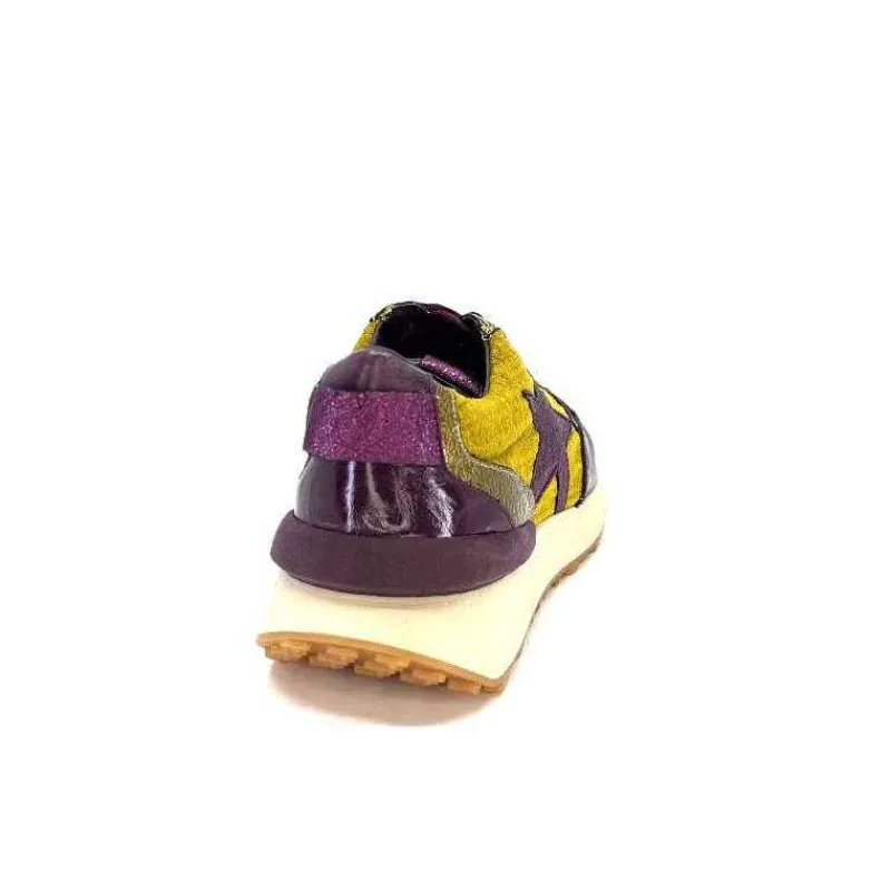 Sport|Baskets<Requin Baskets Running Reqins Urania Mix Cuir Violet Textile Moutarde Jaune