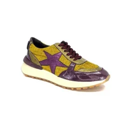 Sport|Baskets<Requin Baskets Running Reqins Urania Mix Cuir Violet Textile Moutarde Jaune
