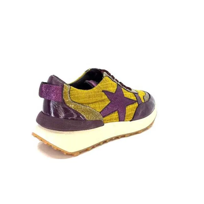 Sport|Baskets<Requin Baskets Running Reqins Urania Mix Cuir Violet Textile Moutarde Jaune