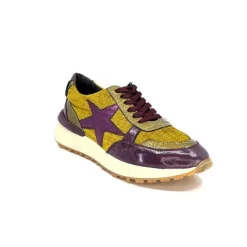 Sport|Baskets<Requin Baskets Running Reqins Urania Mix Cuir Violet Textile Moutarde Jaune