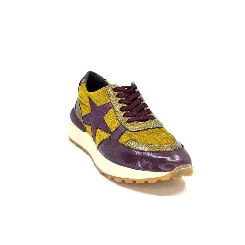 Sport|Baskets<Requin Baskets Running Reqins Urania Mix Cuir Violet Textile Moutarde Jaune