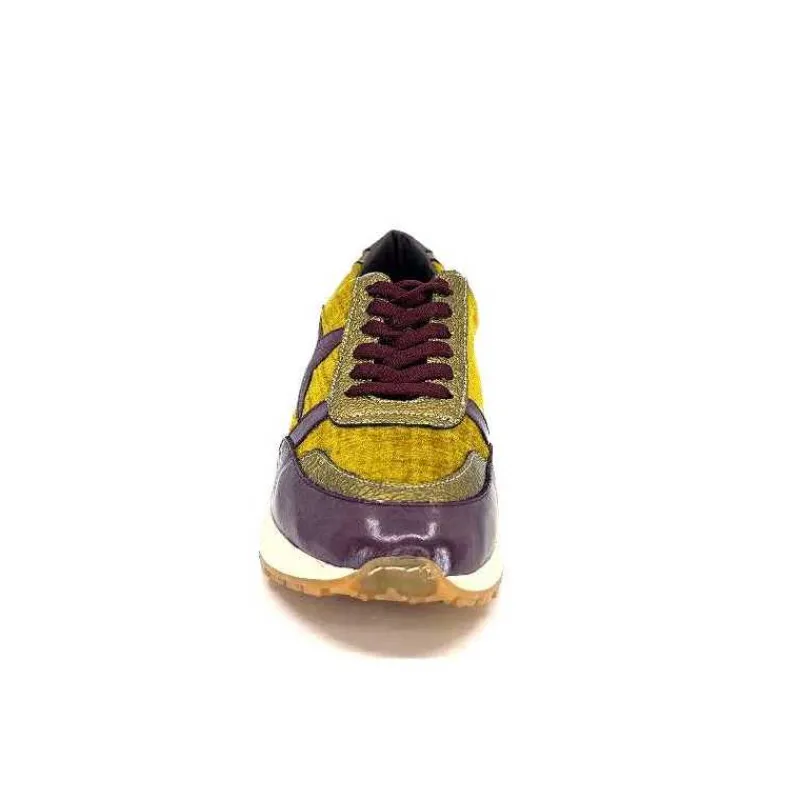 Sport|Baskets<Requin Baskets Running Reqins Urania Mix Cuir Violet Textile Moutarde Jaune