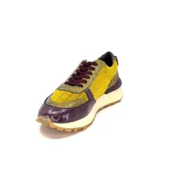 Sport|Baskets<Requin Baskets Running Reqins Urania Mix Cuir Violet Textile Moutarde Jaune