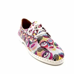Fantaisie|Baskets<428-ivoire Baskets Souples Ivoire P420 Cuir Imprimé Multicolore