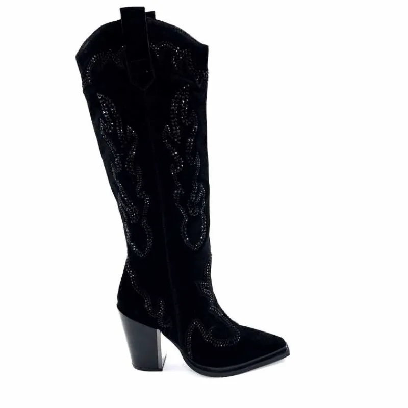 Rock|Bijoux<Alma En Pena Bottes Santiags 563 Daim Diamant Noir