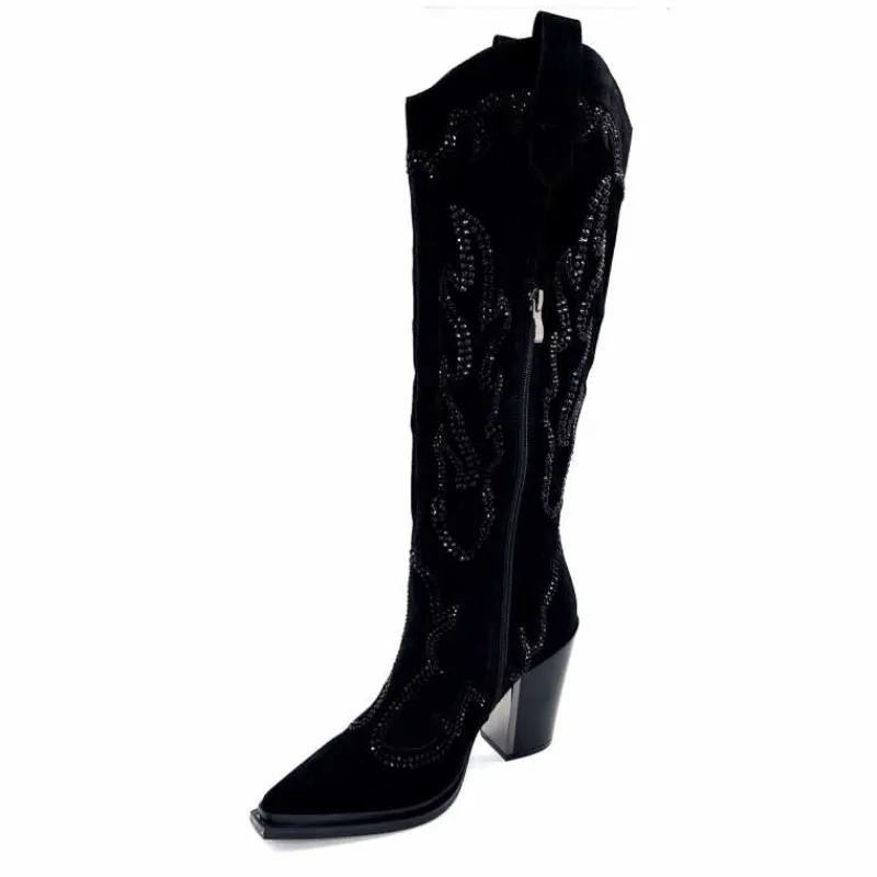 Rock|Bijoux<Alma En Pena Bottes Santiags 563 Daim Diamant Noir