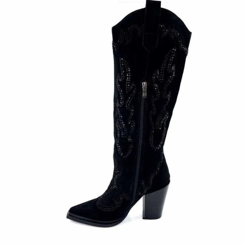 Rock|Bijoux<Alma En Pena Bottes Santiags 563 Daim Diamant Noir