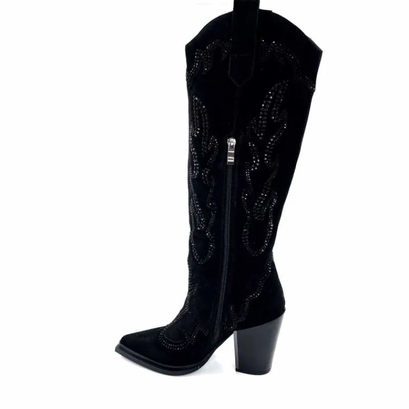 Rock|Bijoux<Alma En Pena Bottes Santiags 563 Daim Diamant Noir