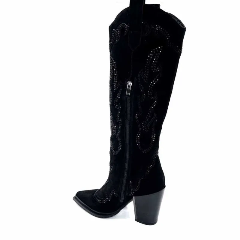 Rock|Bijoux<Alma En Pena Bottes Santiags 563 Daim Diamant Noir