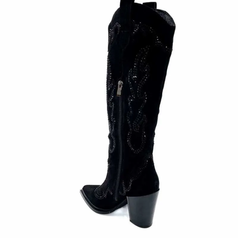 Rock|Bijoux<Alma En Pena Bottes Santiags 563 Daim Diamant Noir