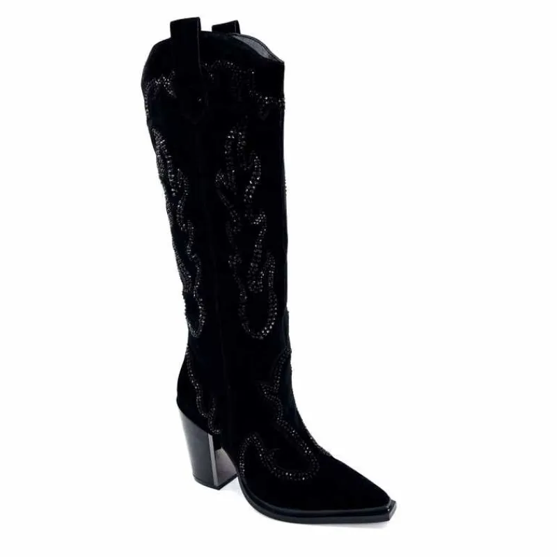Rock|Bijoux<Alma En Pena Bottes Santiags 563 Daim Diamant Noir