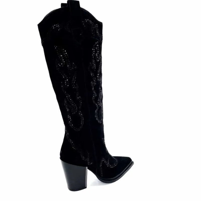 Rock|Bijoux<Alma En Pena Bottes Santiags 563 Daim Diamant Noir