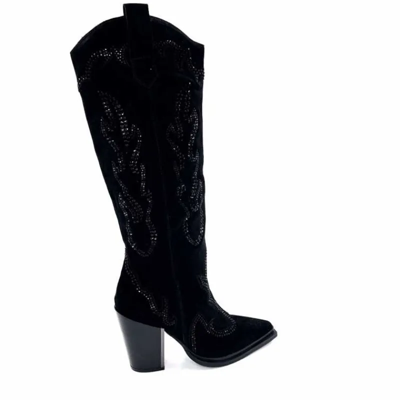 Rock|Bijoux<Alma En Pena Bottes Santiags 563 Daim Diamant Noir