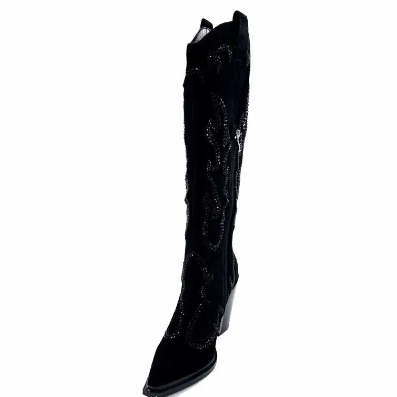 Rock|Bijoux<Alma En Pena Bottes Santiags 563 Daim Diamant Noir
