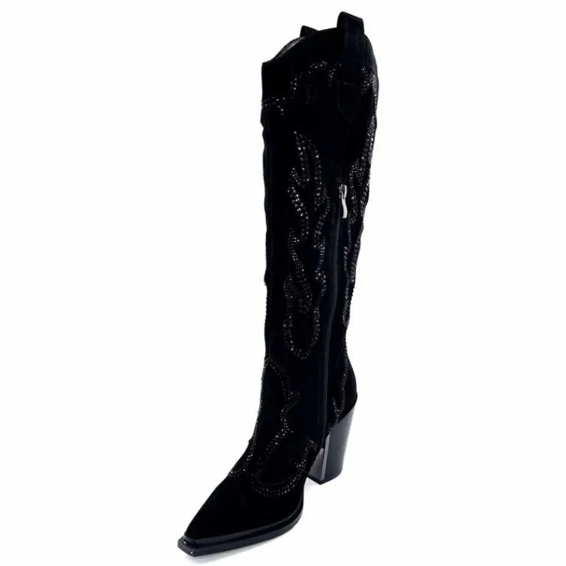 Rock|Bijoux<Alma En Pena Bottes Santiags 563 Daim Diamant Noir