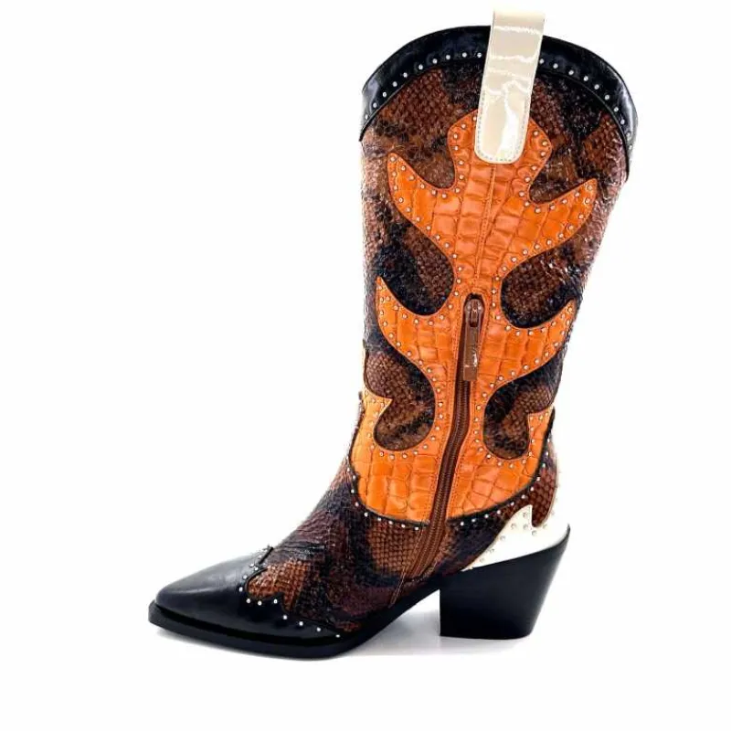 Rock|Animalier<noa harmon Bottes Santiags 9773 Cuir Rossario Marron