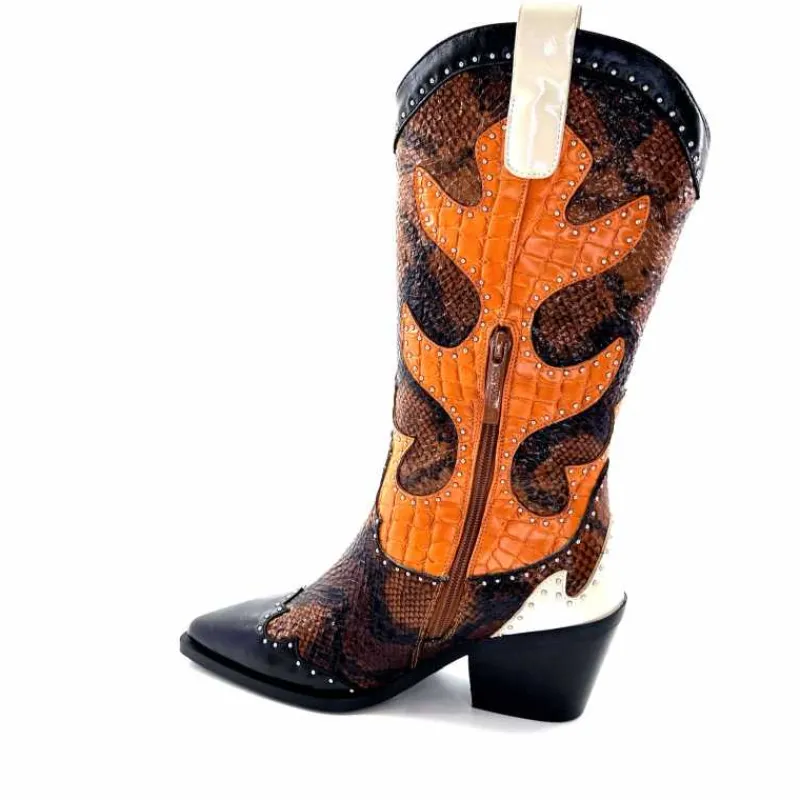 Rock|Animalier<noa harmon Bottes Santiags 9773 Cuir Rossario Marron