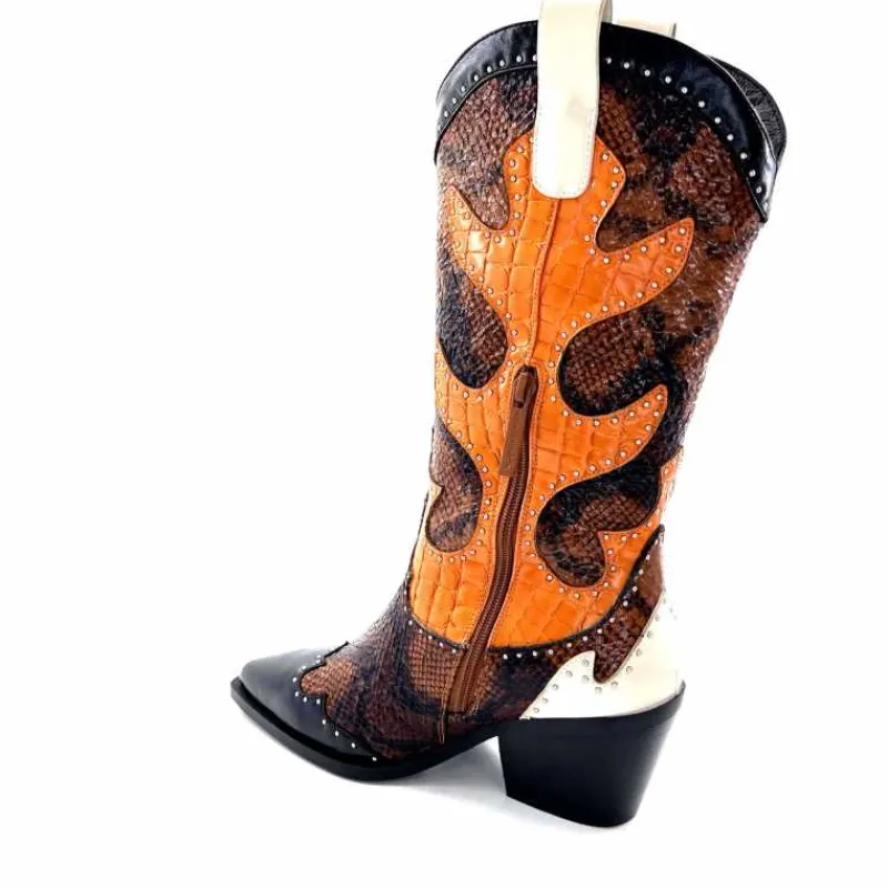 Rock|Animalier<noa harmon Bottes Santiags 9773 Cuir Rossario Marron
