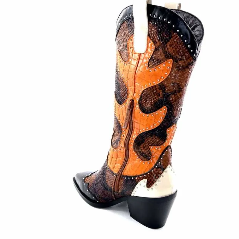 Rock|Animalier<noa harmon Bottes Santiags 9773 Cuir Rossario Marron
