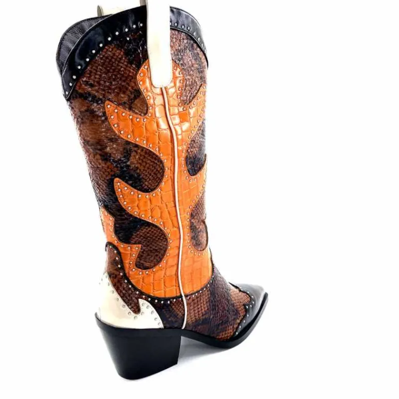 Rock|Animalier<noa harmon Bottes Santiags 9773 Cuir Rossario Marron