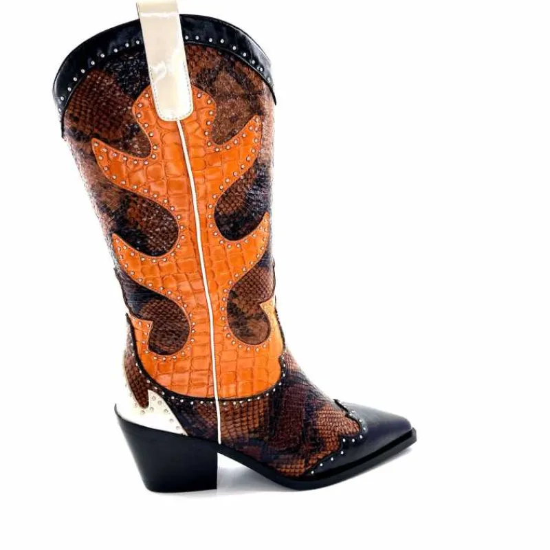Rock|Animalier<noa harmon Bottes Santiags 9773 Cuir Rossario Marron