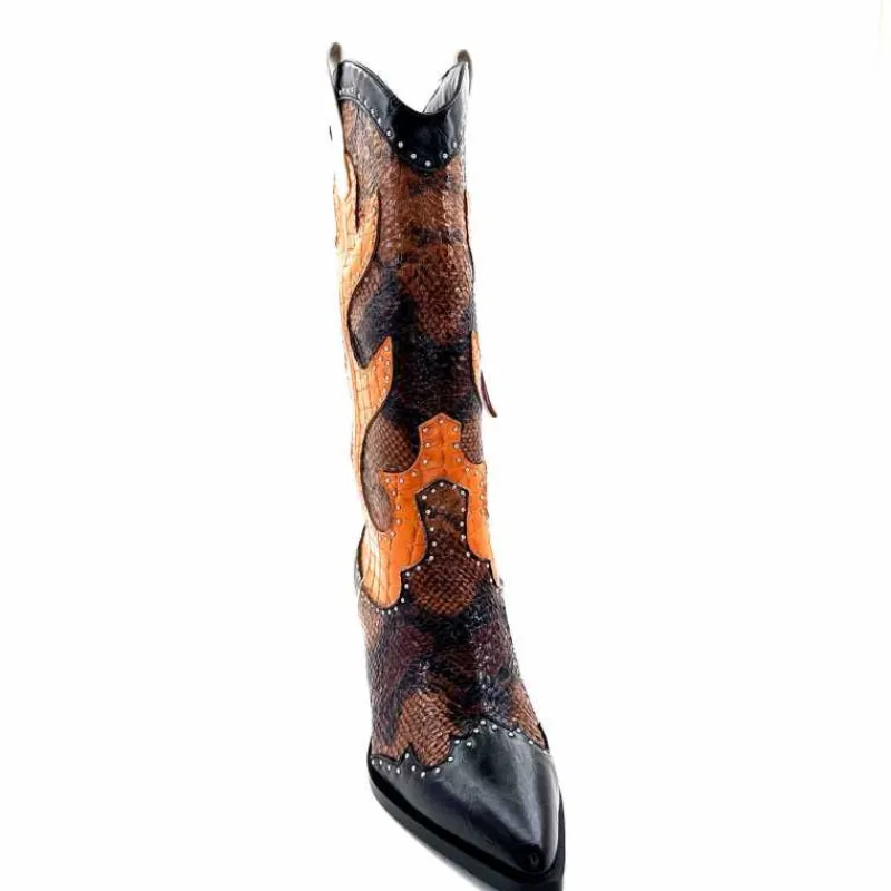 Rock|Animalier<noa harmon Bottes Santiags 9773 Cuir Rossario Marron