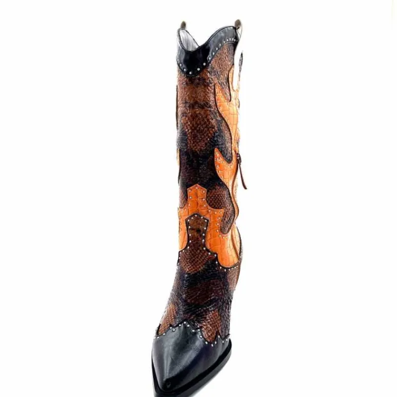 Rock|Animalier<noa harmon Bottes Santiags 9773 Cuir Rossario Marron