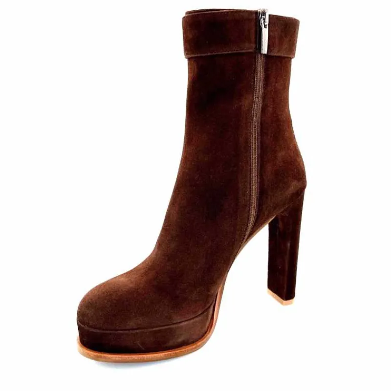 Elégant|Bottines<chantal Bottines à Talon 2475 Daim Chocolat Marron