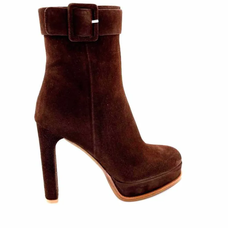 Elégant|Bottines<chantal Bottines à Talon 2475 Daim Chocolat Marron