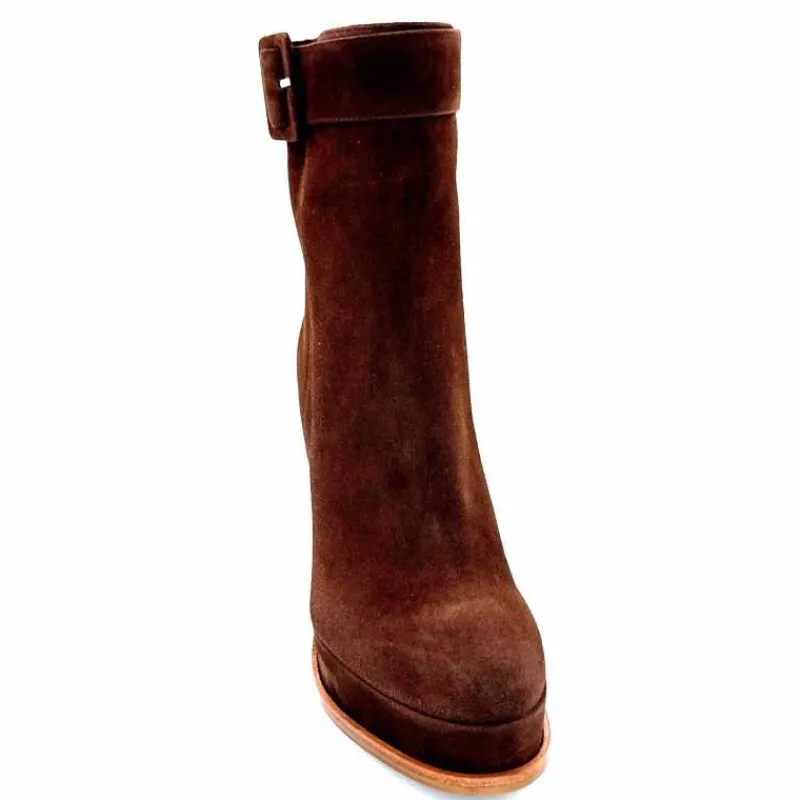 Elégant|Bottines<chantal Bottines à Talon 2475 Daim Chocolat Marron