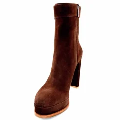 Elégant|Bottines<chantal Bottines à Talon 2475 Daim Chocolat Marron