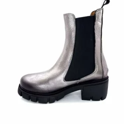 Rock|Basic<belang Bottines à Talon Ivoire 08112 Cuir Métal