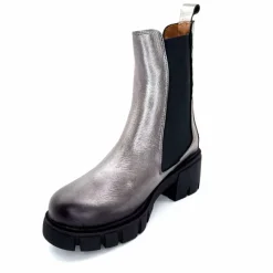 Rock|Basic<belang Bottines à Talon Ivoire 08112 Cuir Métal