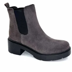Basic|Bottines<Ivoire0351a Bottines à Talon Ivoire 4621116 Daim Gris Anthracite