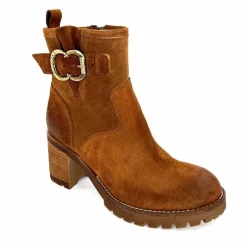 Basic|Bottines<Minka Bottines Bikers à Talons Horace Daim Camel Marron