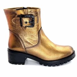 Rock|Bottines<follia dolce Bottines Bikers Ivoire Caici Cuir Bronze Or