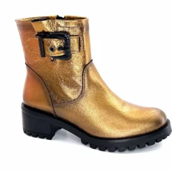 Rock|Bottines<follia dolce Bottines Bikers Ivoire Caici Cuir Bronze Or