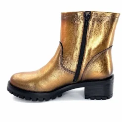 Rock|Bottines<follia dolce Bottines Bikers Ivoire Caici Cuir Bronze Or
