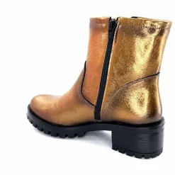 Rock|Bottines<follia dolce Bottines Bikers Ivoire Caici Cuir Bronze Or